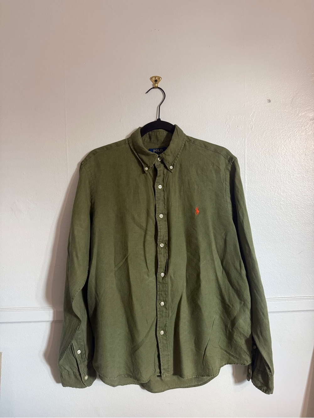 Polo by Ralph Lauren Olive Green Button-Down Shirt with Orange Pony